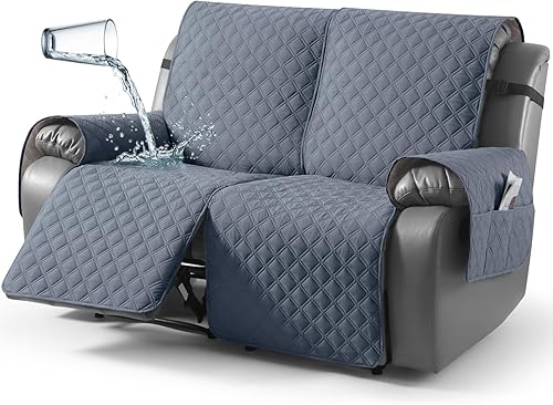 Vista 30 de TAOCOCO Fundas para sofá reclinable 100% impermeables, con correas para las piernas, funda de sofá reclinable lavable en 1 pieza con bolsillo, Gris