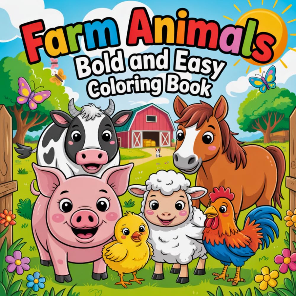 Farm Animals Bold and Easy Coloring Book: Simple and Fun Coloring Pages for Kids Ages 2–6 (Bold and Easy Coloring Book Collection for Kids)