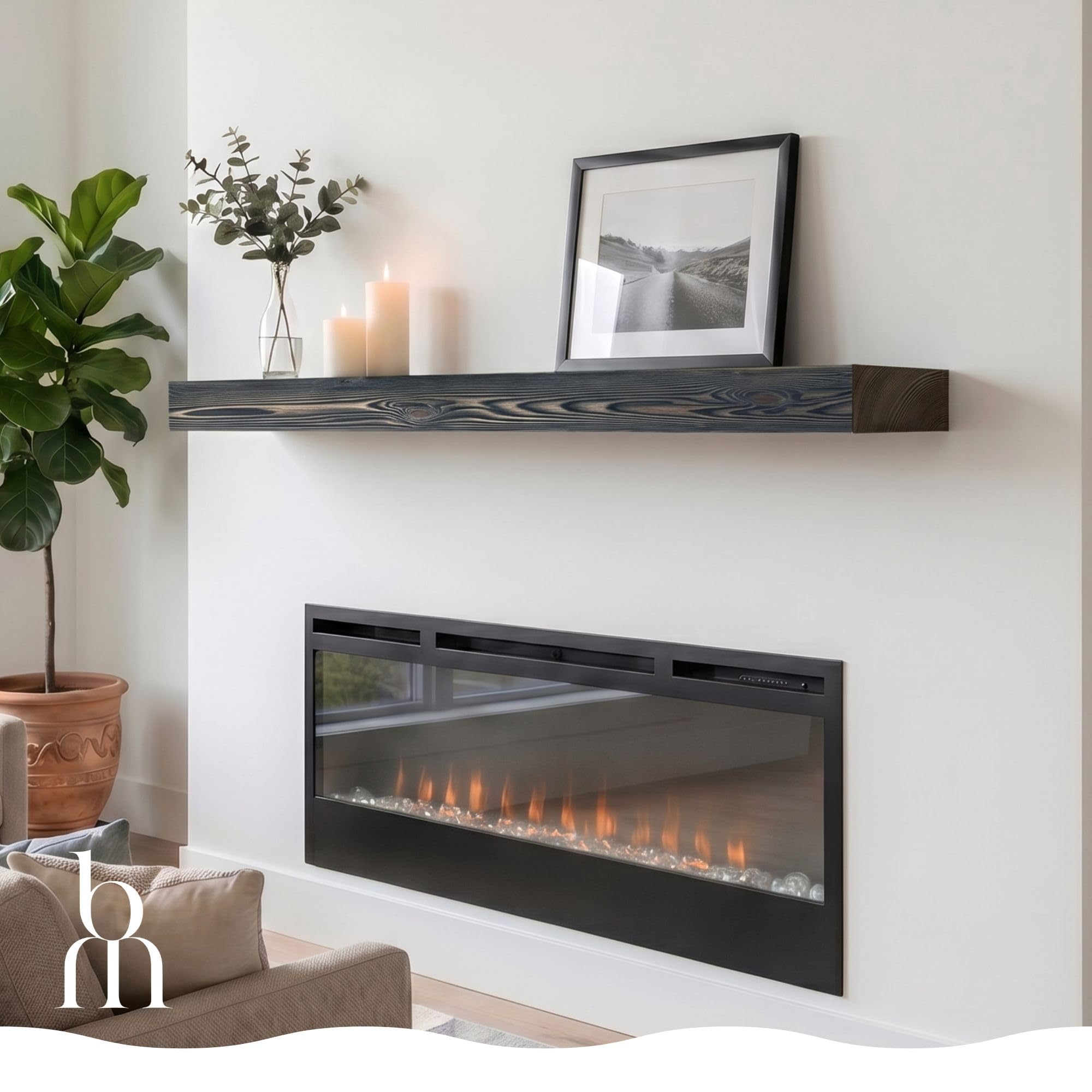 Photo 1 of BoscoMondo Solid Wood Fireplace Mantel Shelf, Floating Mantle for Living Room, Farmhouse Rustic Wood Mantel, Easy Wall Mount with Heavy-Duty Metal Bracket (72", Jacobean)