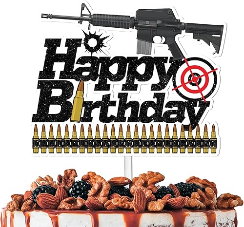 Pistola pesada negra con purpurina para decoración de pastel de cumpleaños para decoración de cumpleaños para hombres y niños