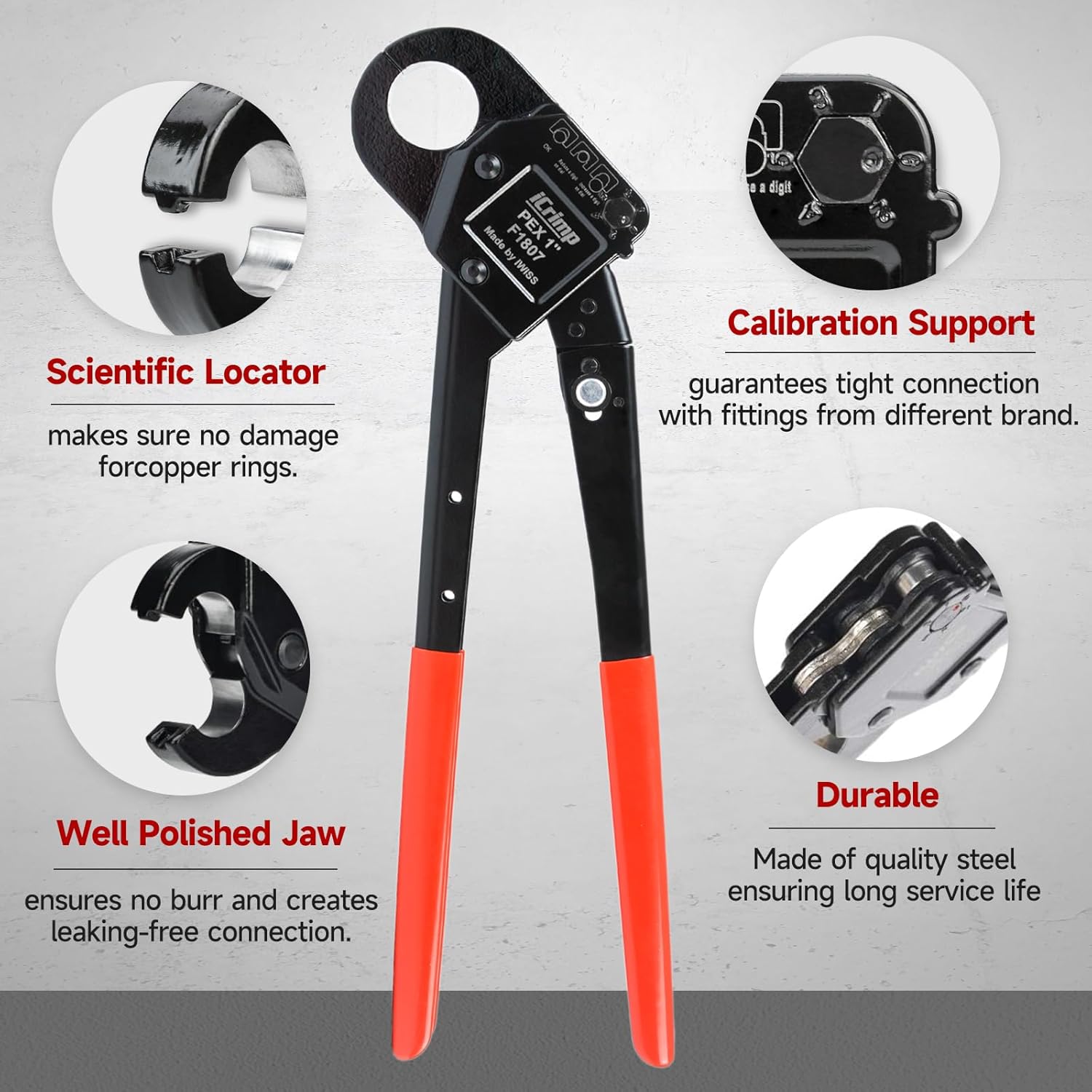 iCrimp Angle Head F1807 PEX Pipe Crimping Tool for Copper Rings - 1-inch Angle Single Crimper, Suitable for Tight Spaces