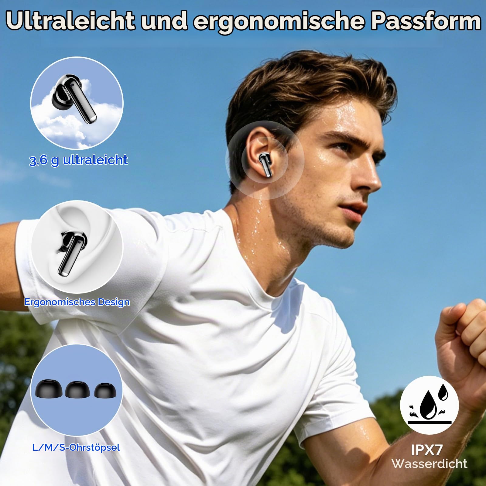 2026 Neu Bluetooth Kopfhörer, In Ear Kopfhörer Kabellos Bluetooth 5.4, 4 ENC Noise Cancelling Mic mit 40Std Tiefer Bass, Wireless HiFi Stereoton, IPX7 Wasserdicht Sport Ohrhörer LED-Anzeige, USB-C