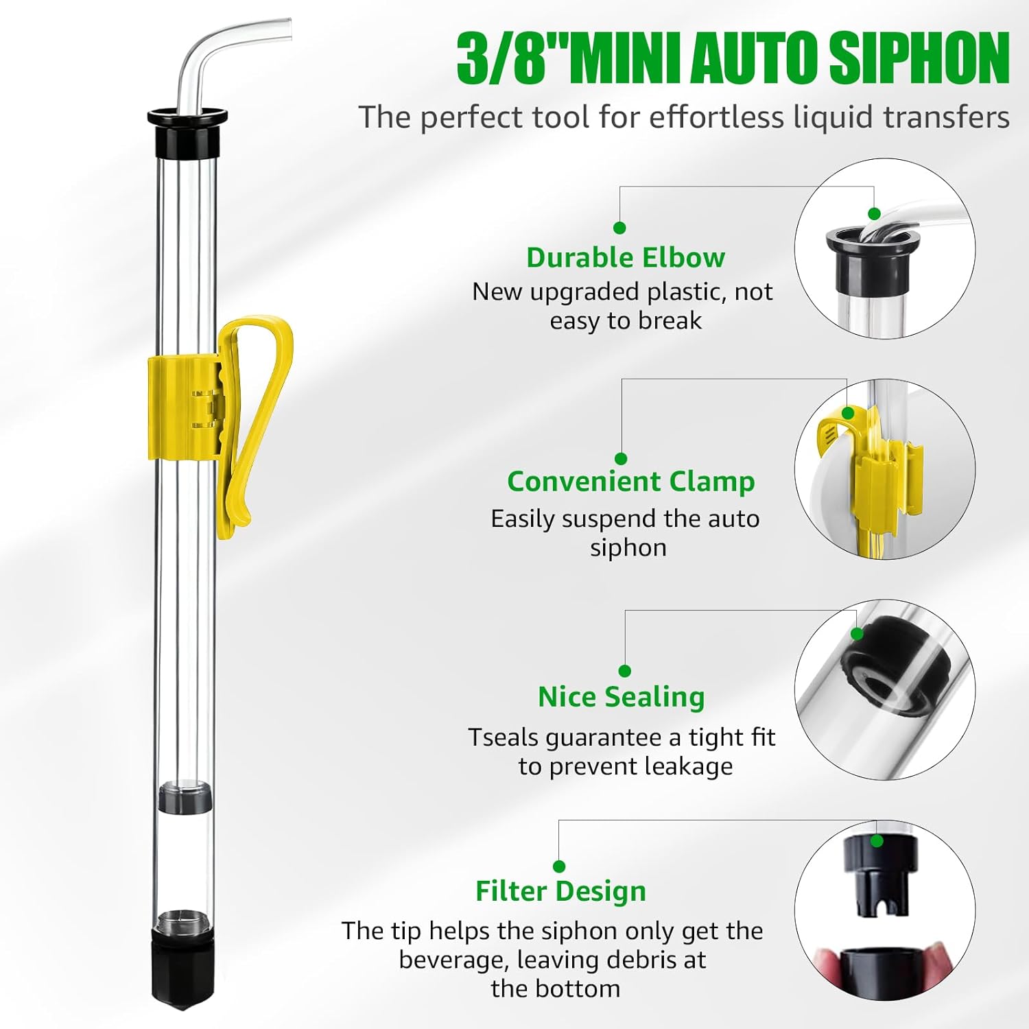 2Pcs 14” Auto Siphon Beer Bottle Siphon Pump with 5Ft Clear Silicone Wine & Liquid Siphoning Pump, Effortless Bottling Fermentation Mead for HomeBrew Gallon Jugs Kit Wine Making Kit