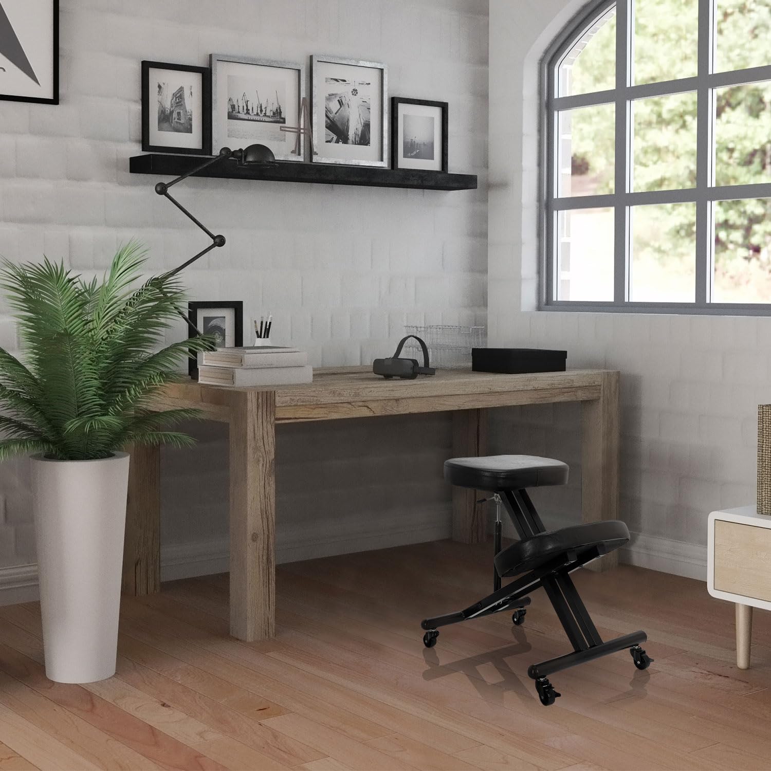 hjh OFFICE Kniehocker ergonomisch ORTHONI Kunstleder Kniestuhl mit Rollen, Hocker höhenverstellbar, Schwarz 830058