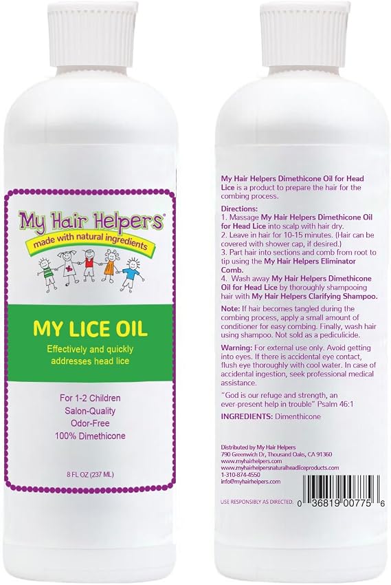My Hair Helpers Unscented Dimethicone Oil Lice Treatment for Louse, Slows Down Head Lice, 8 fl Ounces, for 1-2 Children