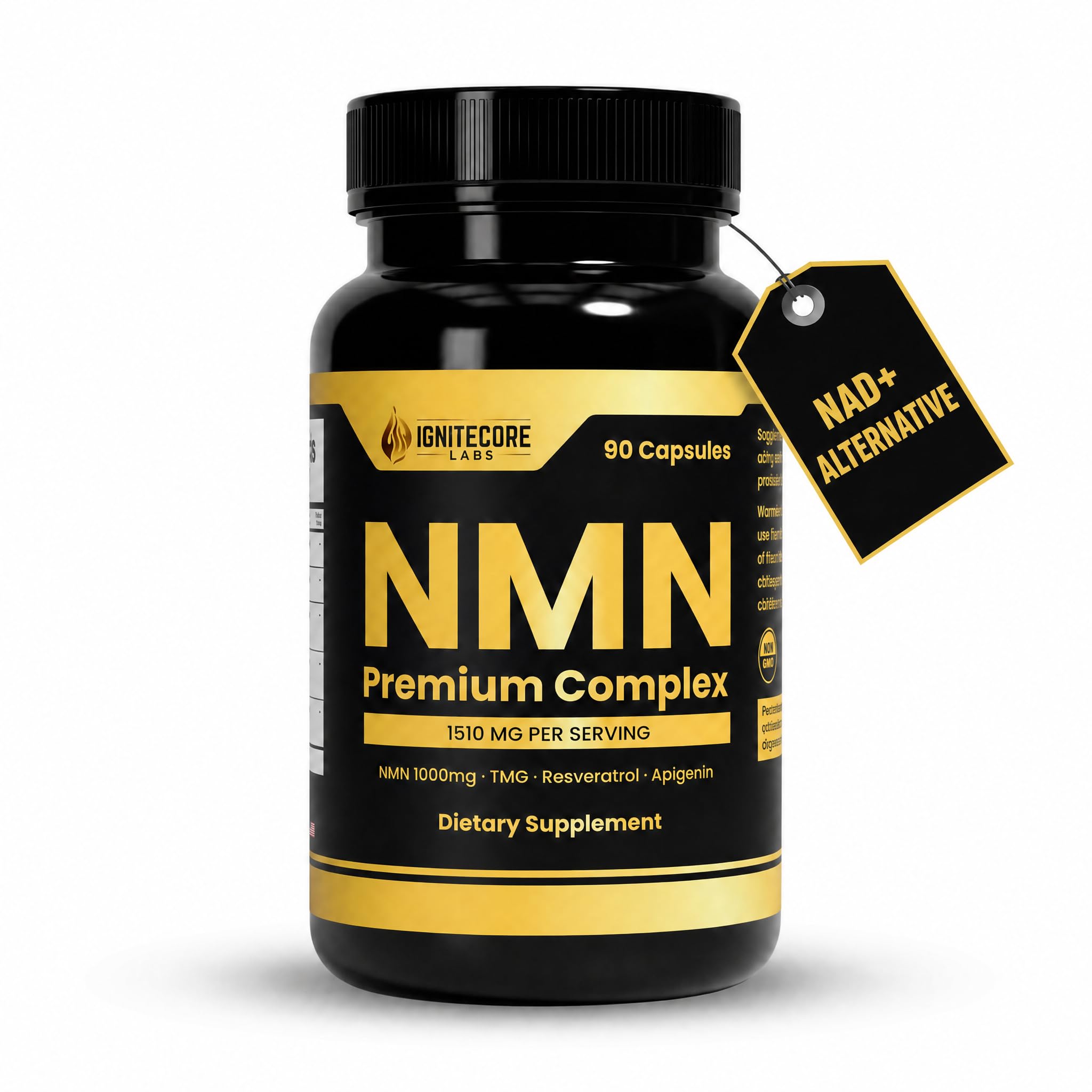 NMN Supplement 1000mg Nicotinamide Mononucleotide for Men & Women | NAD+ Precursor with TMG, Resveratrol & Apigenin | Non-GMO Vegan GMP Certified | Daily Wellness | 90 Capsules