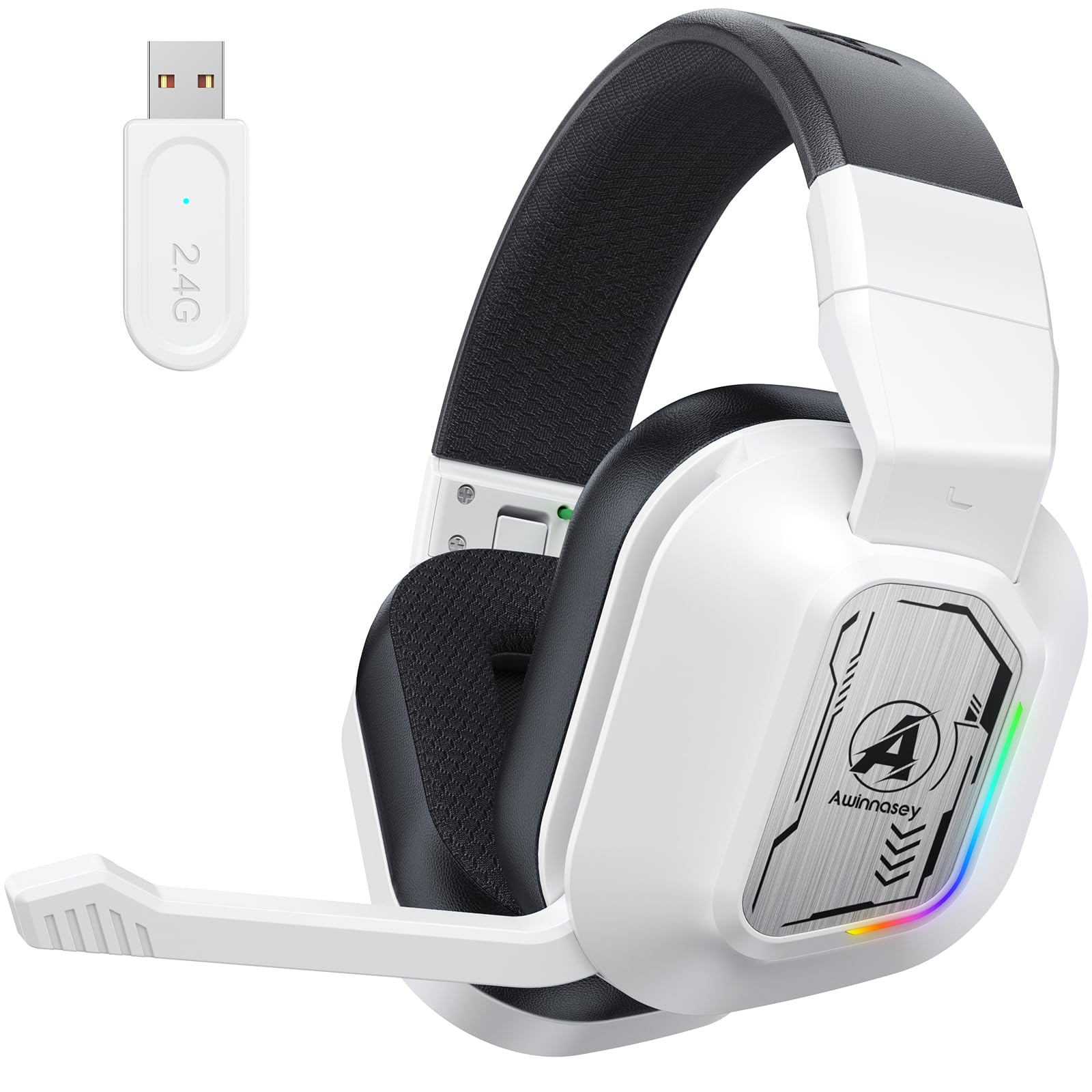 PH4 Gaming Headset Wireless 100H Akku & Spielen beim Laden, 2.4GHz+BT(≤20ms), Surround Sound Headphone Mit Mikrofon für FIFA/Streaming/CS:GO, Kompatibel für PS5/PS4, Weiß Schwarz