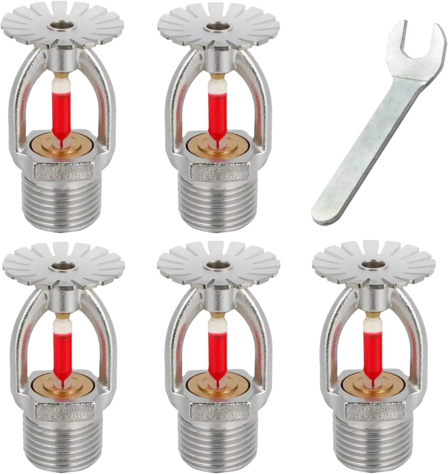 5pc Fire Sprinkler Head & Wrench 155℉ Pendent Type, Fire Sprinkler Heads 1/2" Inch Thread 68°C Quick Response Water Spray Down 1/2" NPT for Home/Commericial/Residential Building(Pendent Type)