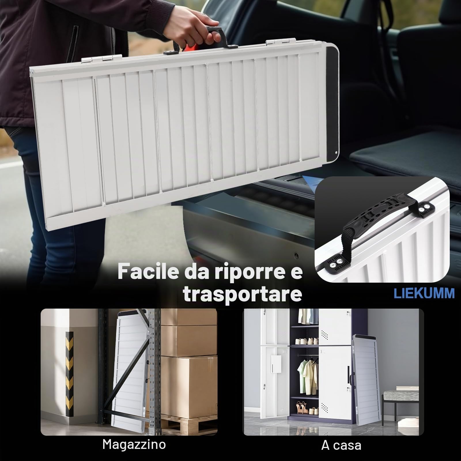LIEKUMM, MR607WL-3, Rampa per sedia a rotelle, 91 x 72 cm, con superficie antiscivolo, in alluminio, portatile, per sedia a rotelle, casa, gradini
