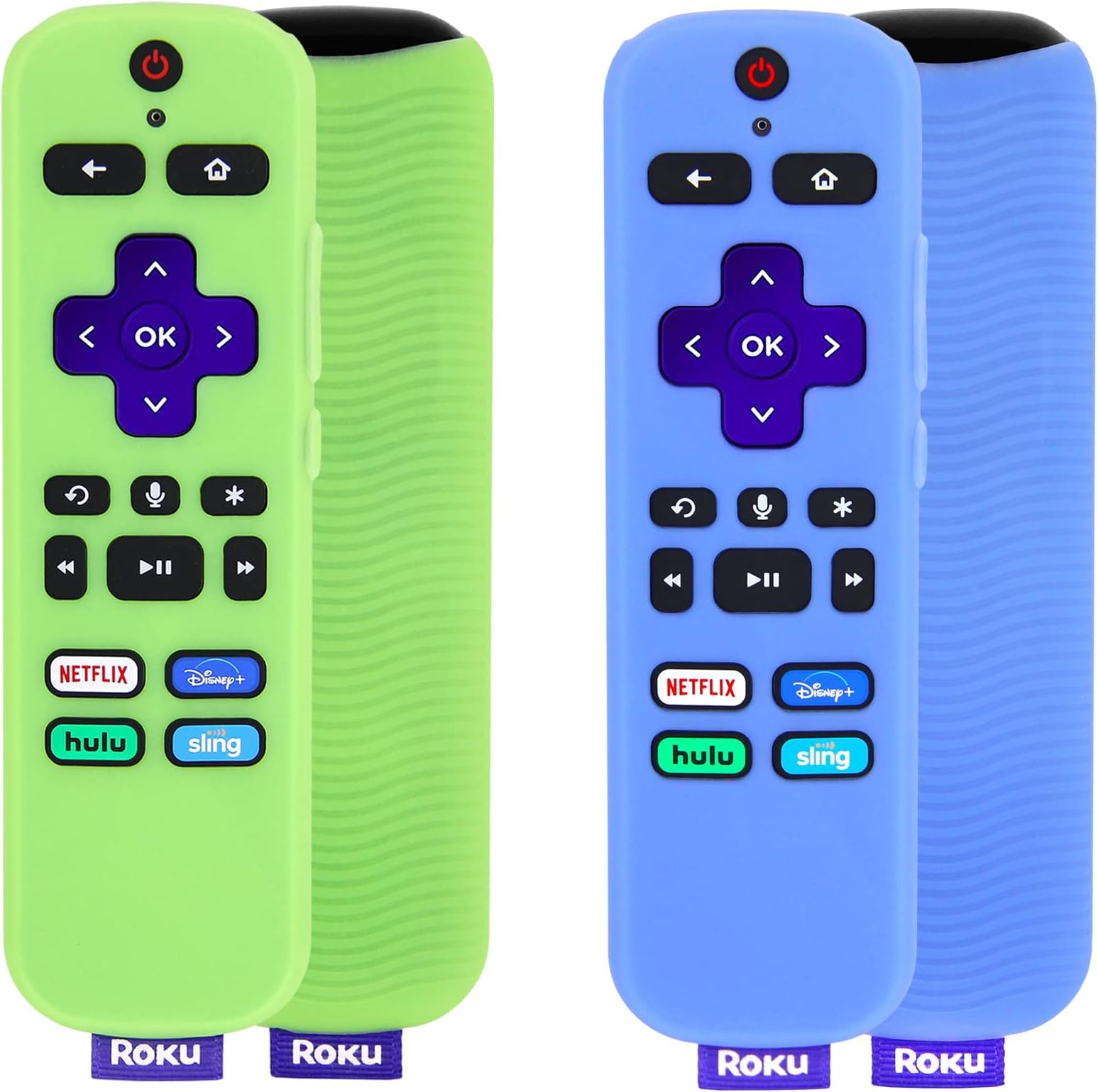 [2 Pack] Remote Cover (Glow in The Dark) Compatible with Roku Voice Remote, Pinowu Anti Slip Silicone Cover Compatible with Roku Players and Roku TVS Voice Remote (Green and Blue)