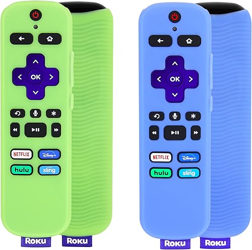 Pinowu - Funda para control remoto (brilla en la oscuridad) compatible con el mando a distancia por voz Roku, funda de silicona antideslizante