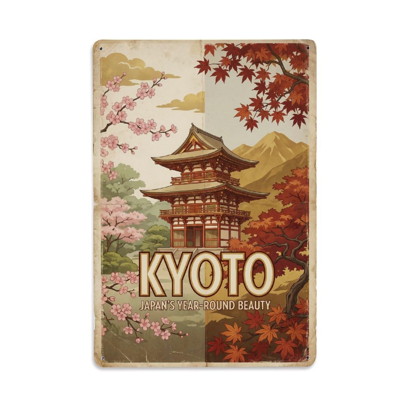 Gead 8X12inch Style Vintage Travel Kyoto Japan Seasonal Metal Tin Sign