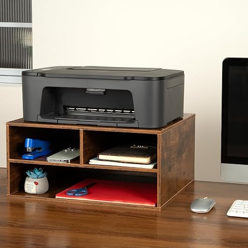 Miniatura 5 de EMERIT Estante para Impresora con Almacenamiento, Organizador de Papel de Escritorio de Madera para HogarOficina, Elevador de Impresora, 2 Niveles