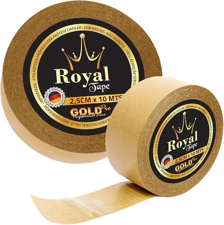 Fita Dupla Face Gold+ 10 Mts x 2,5cm Protese Capilar Peruca Adesiva Transparente Não Derrete Não Mela Amarela Premium Marca Royal Tape