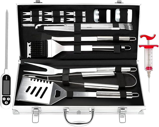 KALAHOL BBQ Tools Set 24-in-1 BBQ Accessories Stainless Steel Barbecue Accessories with Gift Wrapping Box Premium Complete Outdoor BBQ Utensils Set in Storage Case BBQ Kit for Men and Women Gift