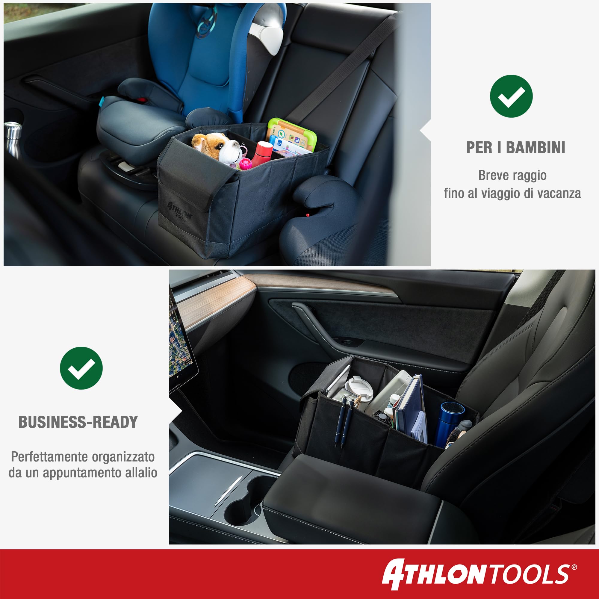 ATHLON TOOLS Organizer Premium per console centrale con coperchio – versatile – scatola per auto – contenitore intelligente con chiusura magnetica – facile da pulire – viaggio ordinato e confortevole