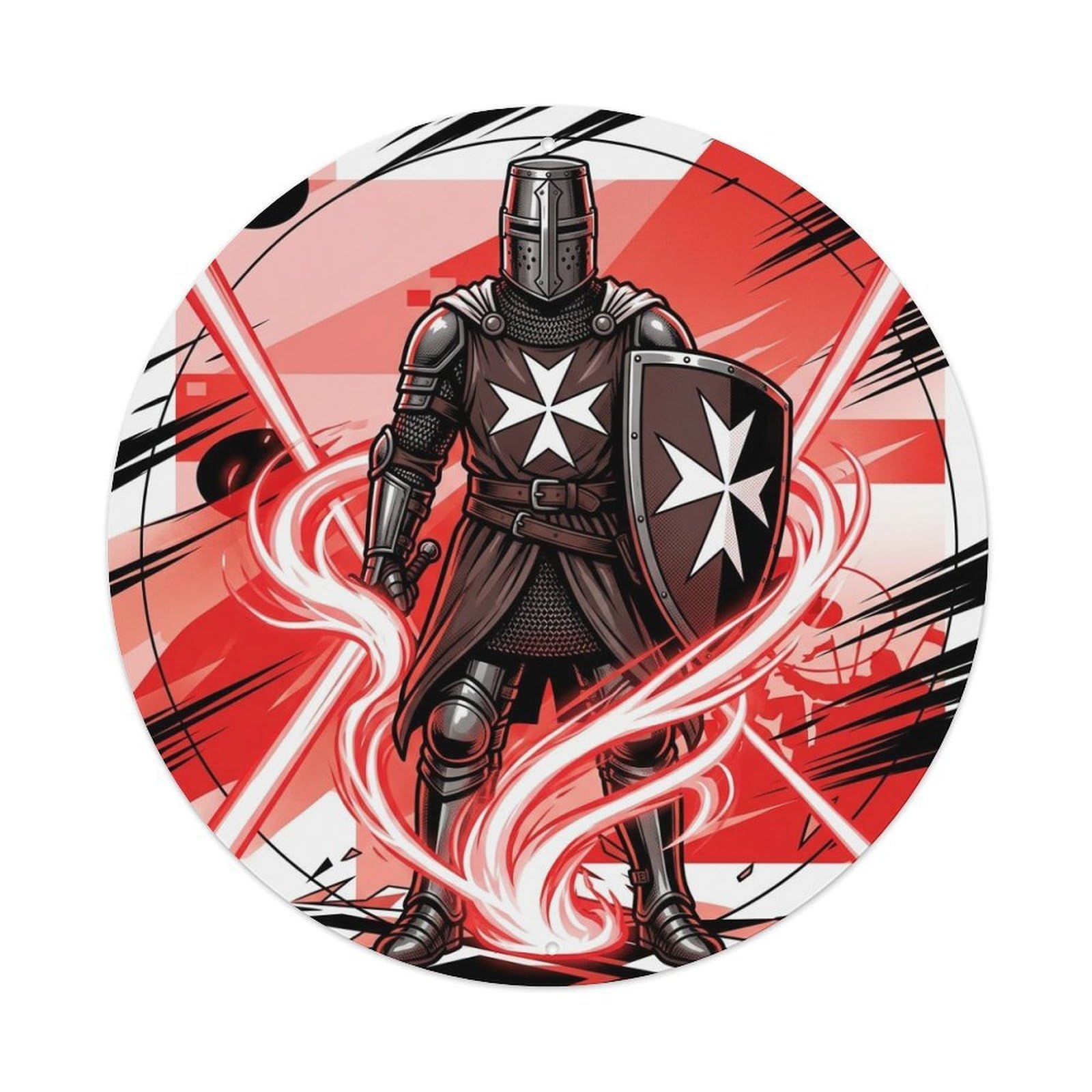Holy Light Anime Medieval Sacred Hospitaller Knight Paladin Metal Tin Sign Plaque Wall Decor for Cafe, Man Cave, Club Bar, Office, Home Garden Round Metal Poster 8x8Inch