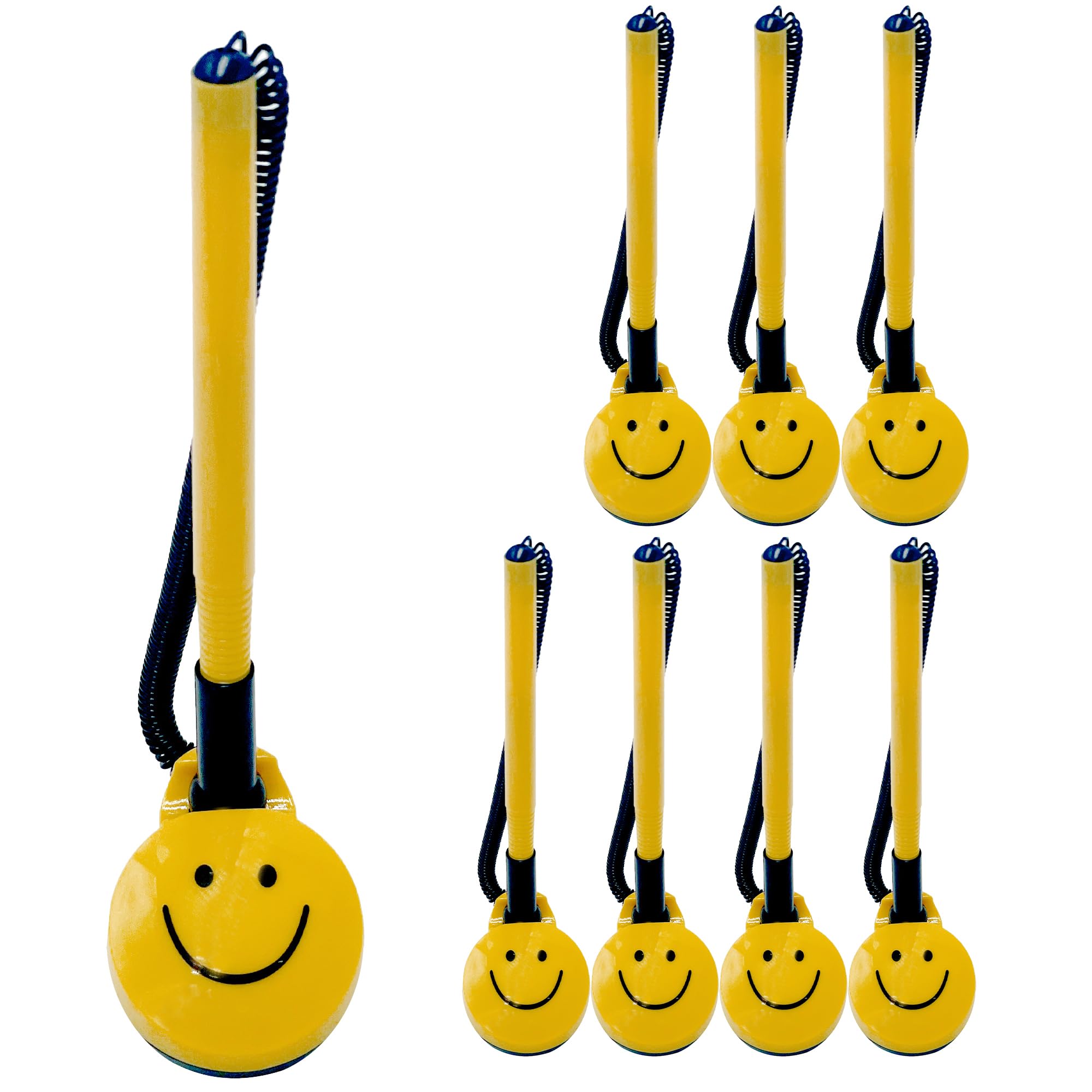 Performore 8 Pack of Secure Counter Pens with Plastic Secure Cord Attached to Adhesive Back Base Pen Holder with Smiley Face Design for Home Workplace