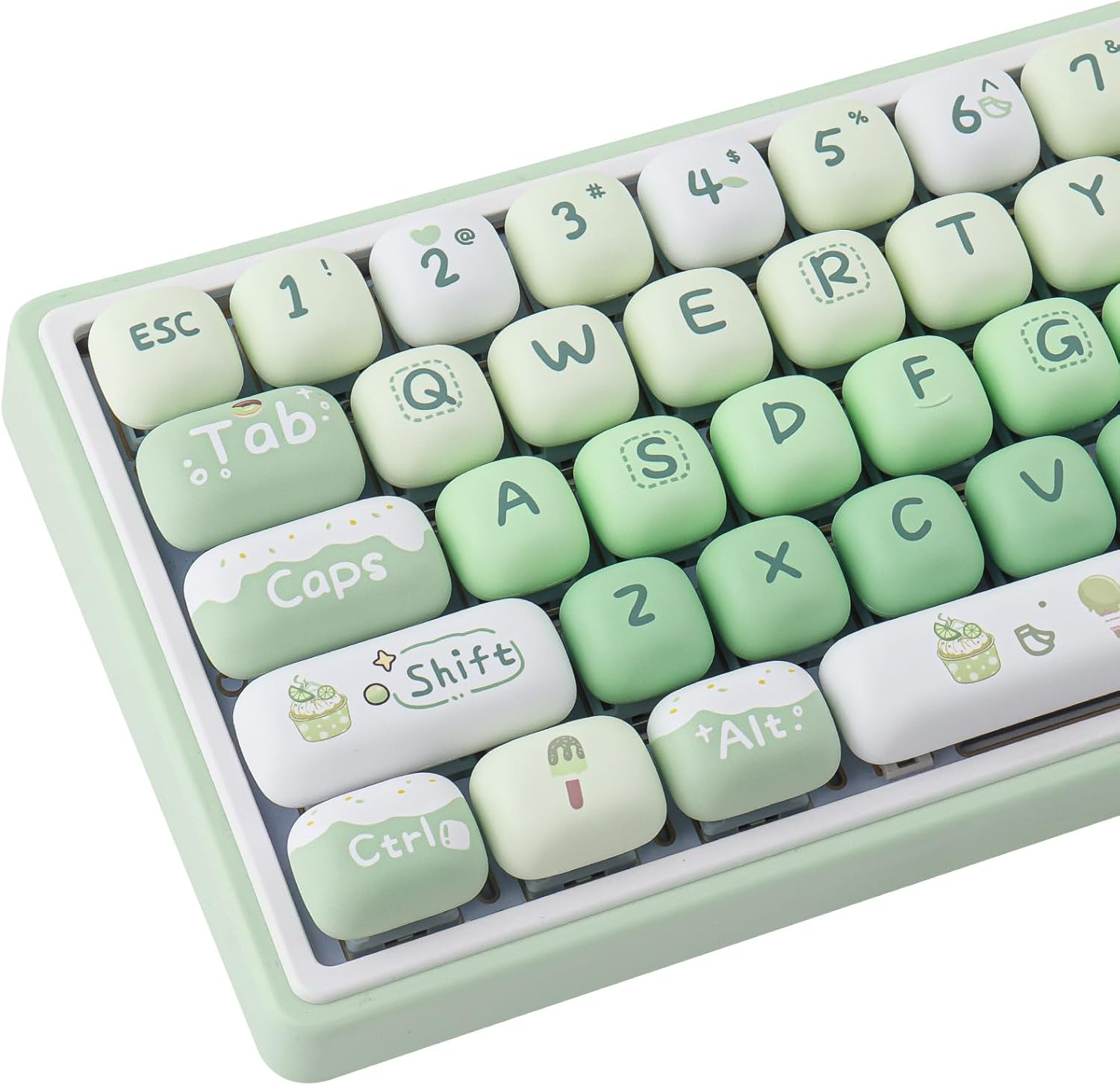 PBT Keycaps 144 Keys Cute Green Dessert Cream Keycaps Dye-Sublimation MOG Profile Custom Round Keycap for MX Swithes Mechanical Gaming Keyboards