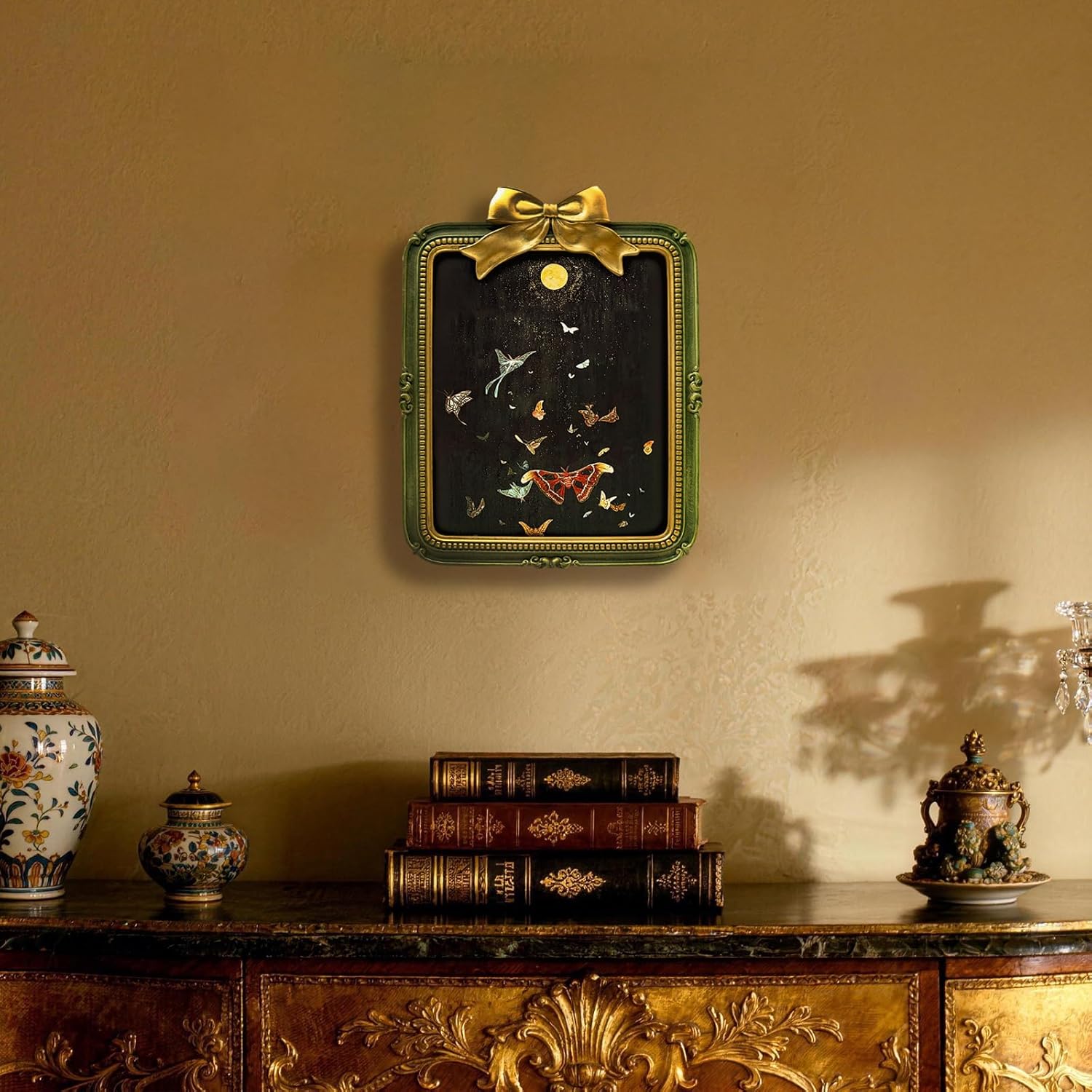 8x10 Vintage Picture Frame, Antique Green Ornate Bow Photo Frame for Wall Hanging or Tabletop Display, Retro Home Decor, Photo Gallery Art
