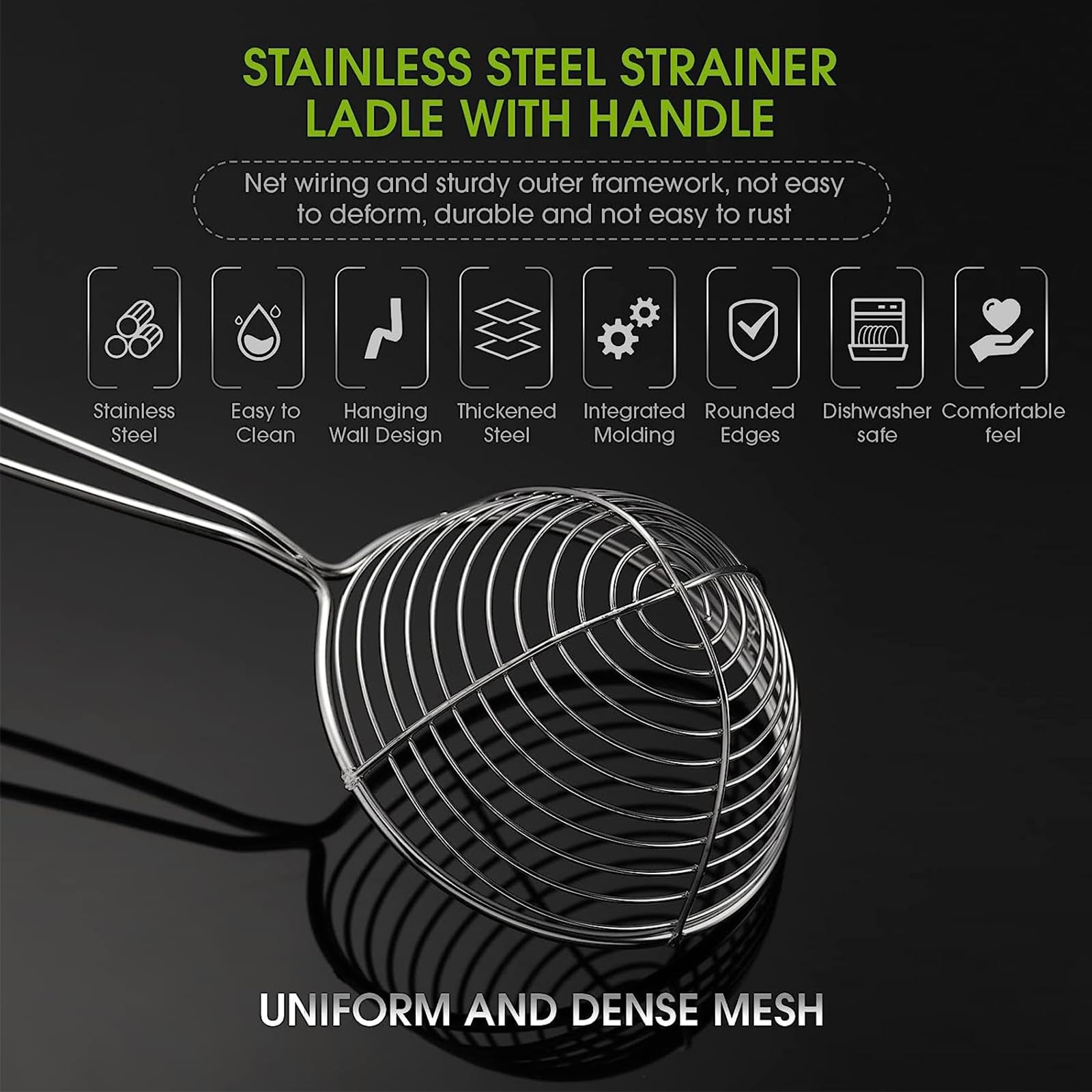 Set 3 Cucchiai Forati In Acciaio Inox - Scolapasta A Ragno Per Frittura E Pasta, Con Manico Silicone - Foto 10