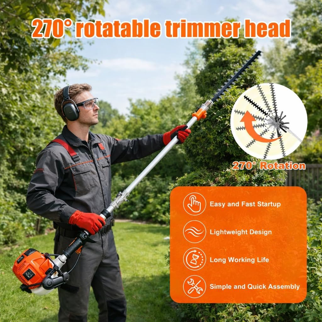 52CC Weed Eater Gas Powered, 5-in-1 Gas Edge Trimmer,Lightweight Petrol Hedge Trimmer,2-Stroke Weed Wacker,Chainsaw Brush Cutter,Cordless Grass Shear Handheld Trimmers for Lawn Care (Orange)