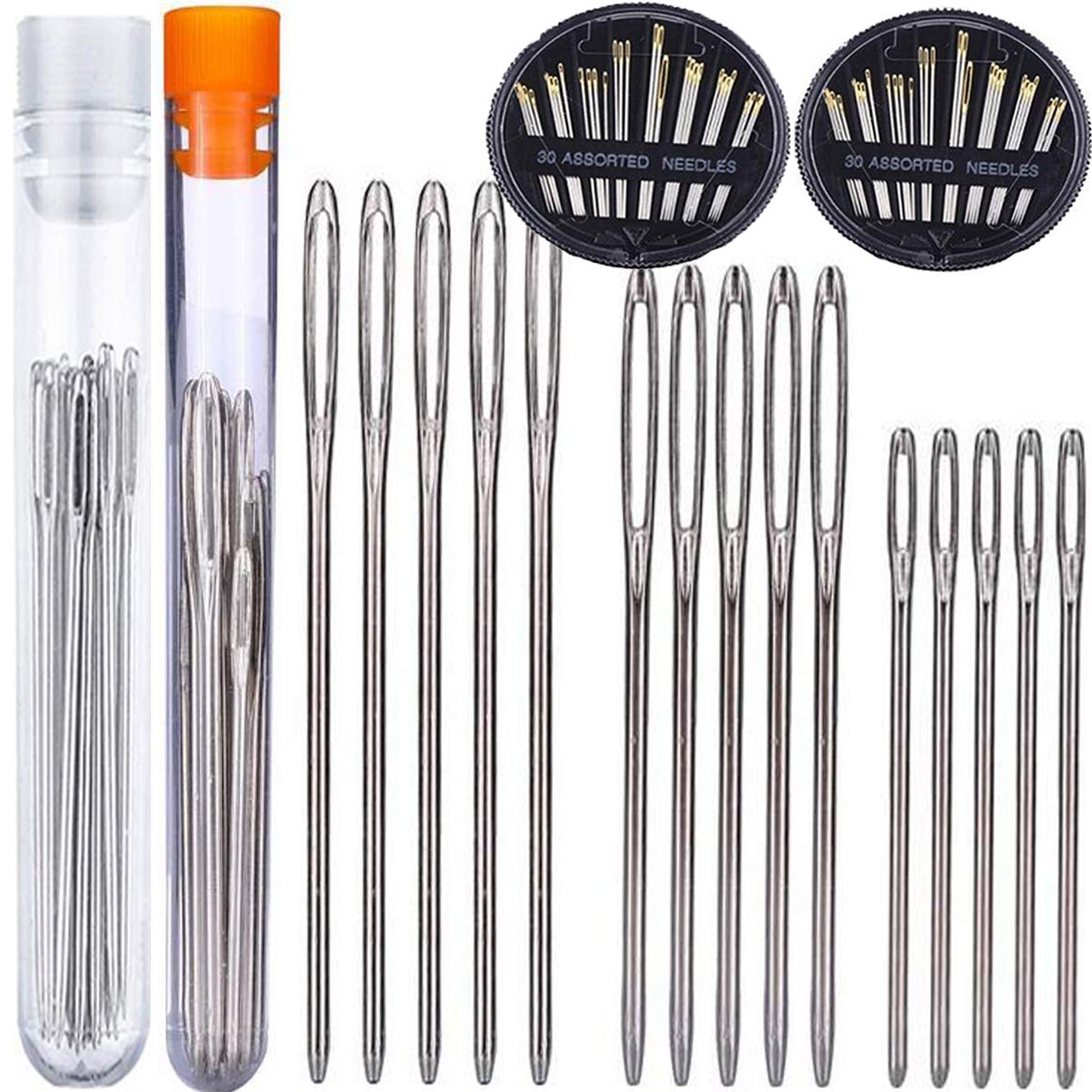 Biluer9PCS Big Eye Needle 20PCS Large Eye Blunt Needles Large-Eye Stitching Needles and 2 Sets Hand Sewing Needles Sharp Point Stiching Needles for Embroidery Tool Hand DIY Use Different Sizes