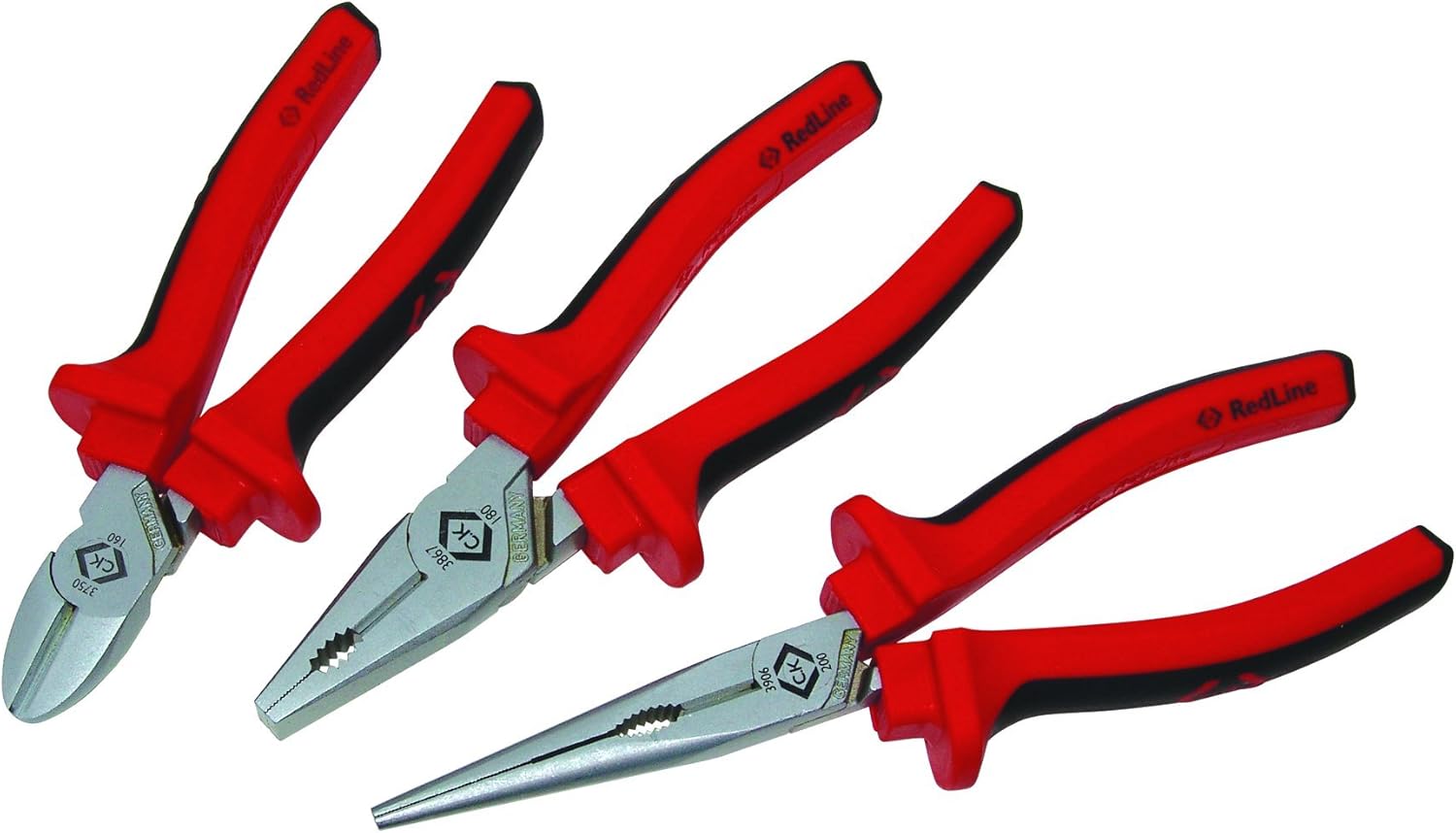 C. K Tools T3803 Diagonal Cutting, Snipe Nose, Linesman Pliers Set, 3-Piece