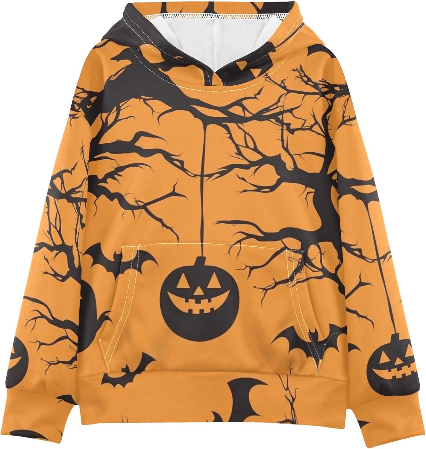 ZZXXB Halloween Tree Pumpkin Kids Sweatshirts Boys Girls Hooded Kangaroo Pocket Pullover Tops XS-XXL