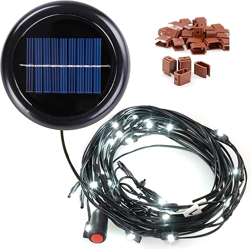 Yescom Tira de luces solares 30LED para 6 costillas de 8 pies 9 pies para patio, sombrilla de madera para exteriores, terraza, restaurante con clips