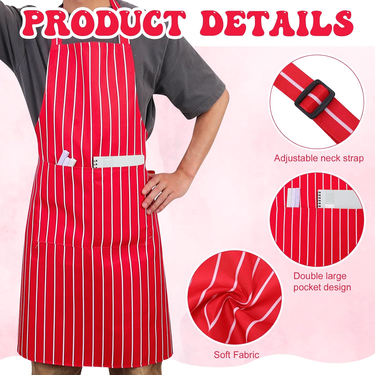 6 Pcs 1950s Waiter Costume Kit, Soda Jerk Costume Kit, Red and White Striped Apron for Circus Carnival Party