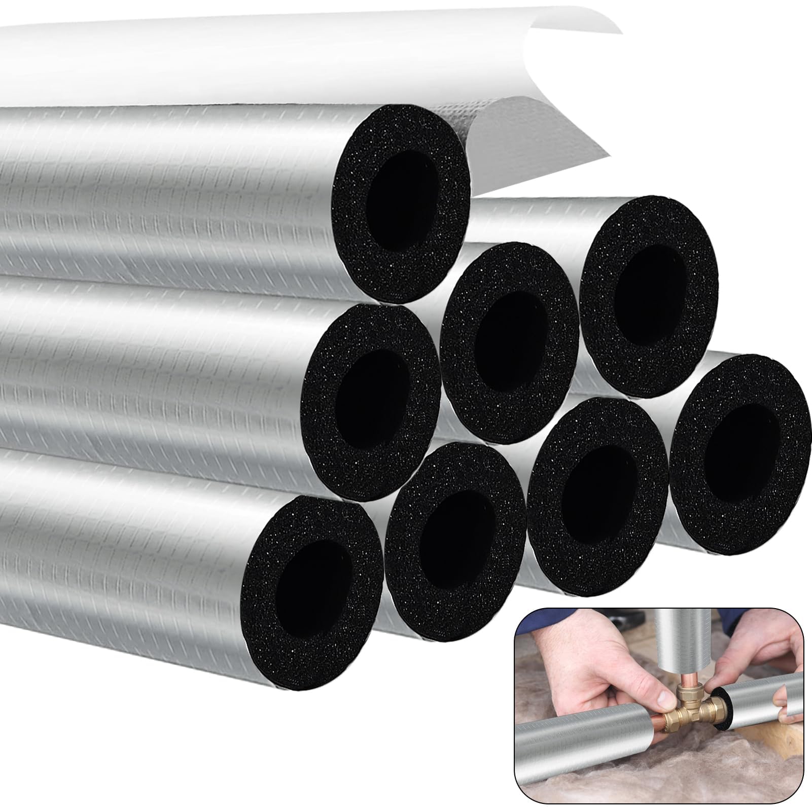 TTQ 8PCS Pipe Insulation with Aluminum Foil