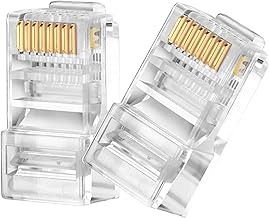 higadget Cat6 RJ45 Connector Ends (100Pc), 8P8C RJ45 Ends for Cat5, Cat5e, Cat6 Ethernet Cables - UTP LAN Cable Crimp Connectors for Solid Wire & Stranded Cable - Network Plug Module (Pack of 100)