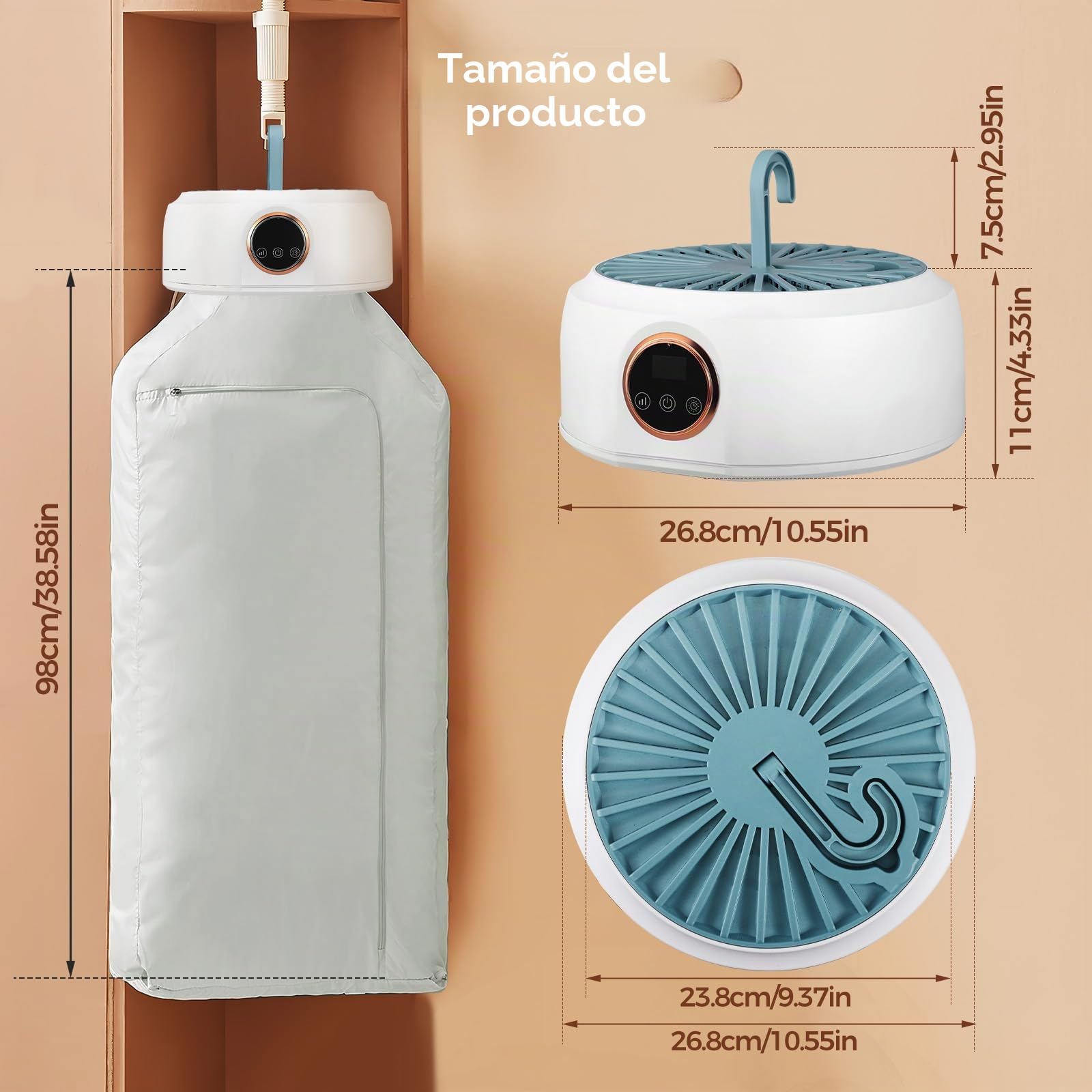Secadora de ropa portátil pequeña, mini eléctrica con temporizador/esterilización UV/apagado automático, secado de ciclo de 360 grados, secador de aire caliente para dormitorio, apartamentos, hoteles