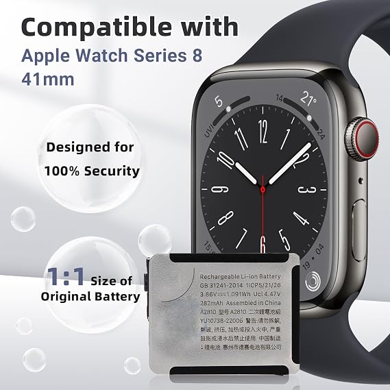 A2810 Replacement Battery Compatible with Apple Watch Series 8 41mm A2770 A2772 A2773 A2857 with Toolkit