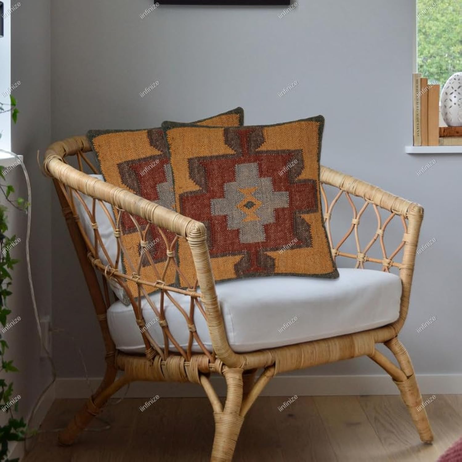 Housses de coussin Kilim lot de 2 en jute véritable décoration bohème et vintage 45cm