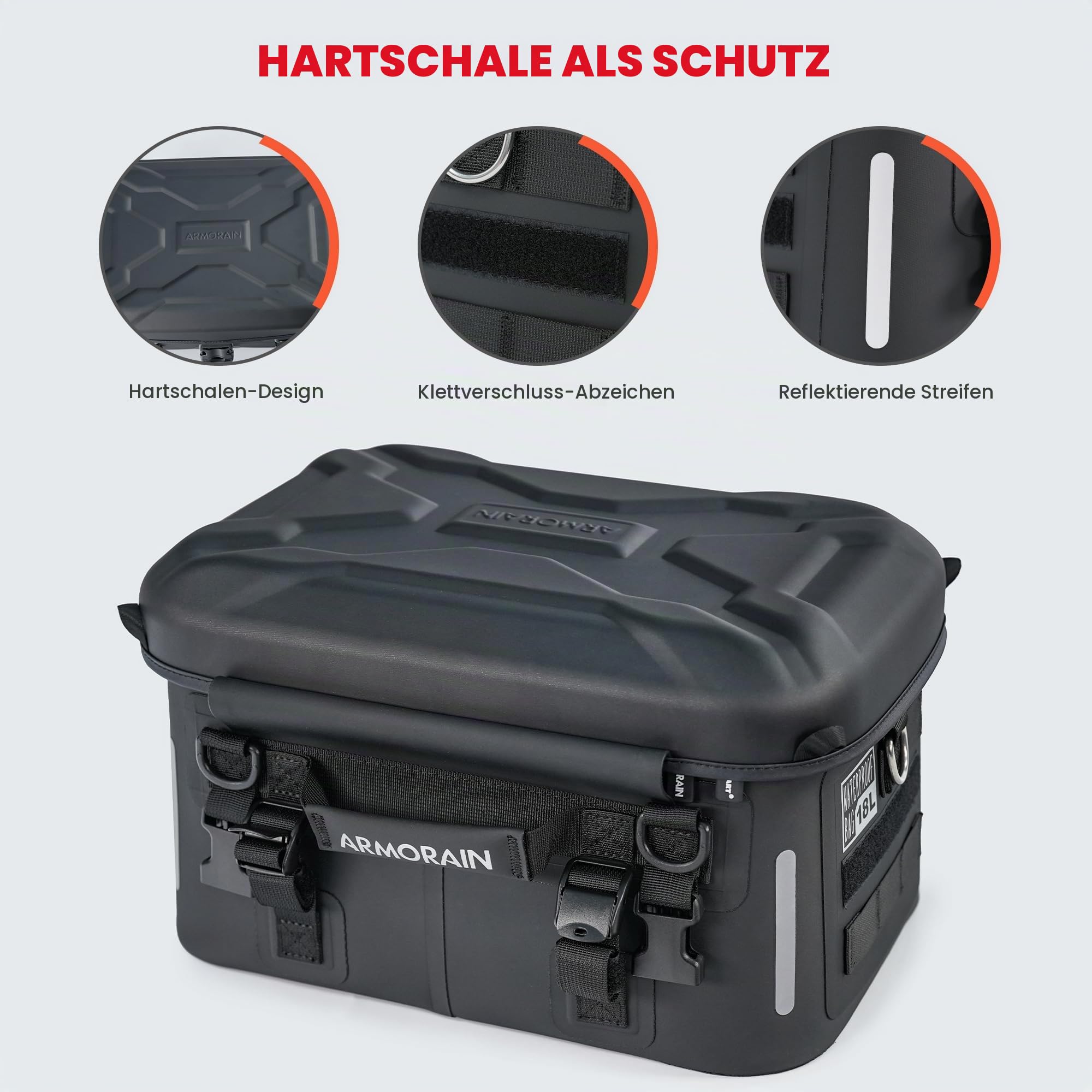 Motorrad-Hecktasche wasserdicht 18 L Gepäckträgernah Hartschalenkoffer Motorrad-Kameratasche für Radfahren Abenteuer Reisen