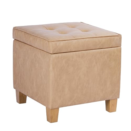 HomePop 18" Square Tufted Storage Ottoman - Sand Faux Leather