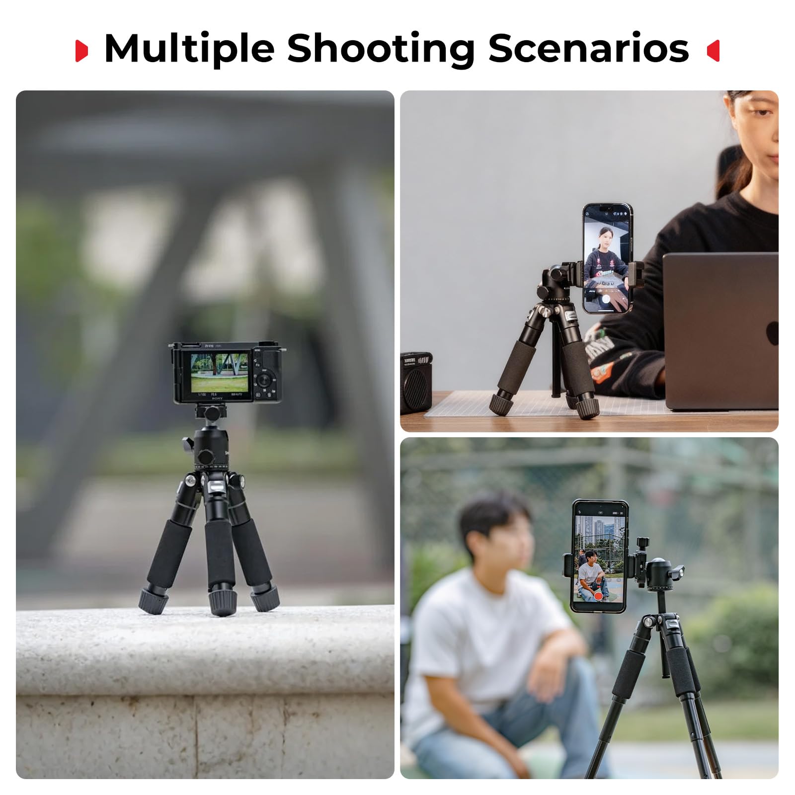 SmallRig VT-20Pro Mini treppiede da 21,2"/53,8 cm per fotocamera e telefono, piccolo treppiede da tavolo in lega di alluminio con testa a sfera a 360°/morsetto per telefono, carico fino a 5 kg - 5470