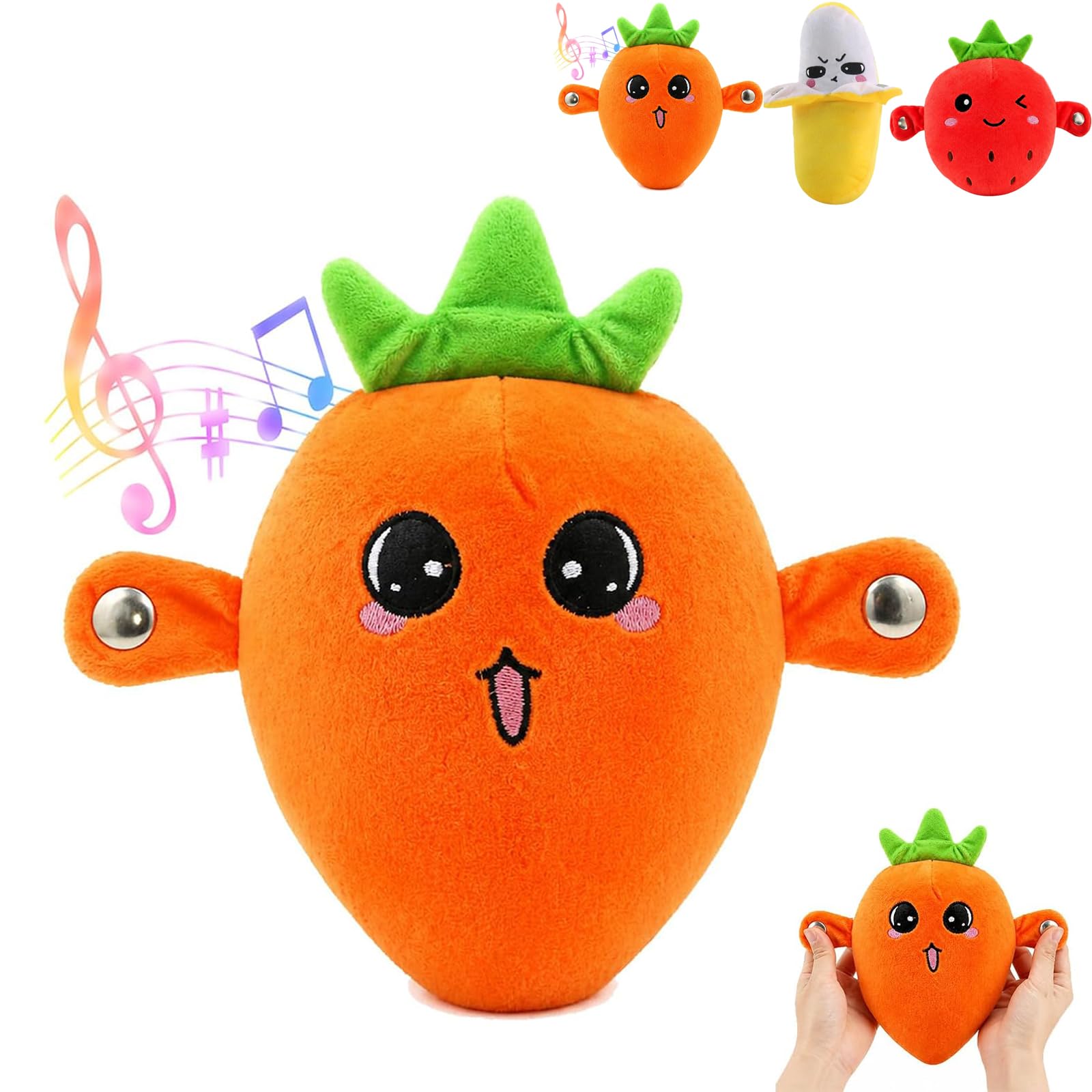 Interactive Banana, Banana Toy Sensory, Touch-Sensor Soft Interactive Musical Friut Figure with Sounds for Party Birthday Sofa Home Decor Car Interior (Carrot)