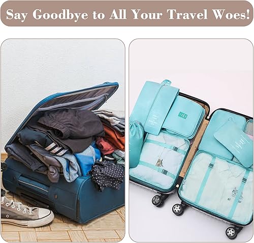 Miniatura 7 de AVITORO - Cubos de embalaje para viajes, 8 cubos de equipaje de viaje para maletas, bolsa esencial de viaje ligera con bolsa de artículos de tocador