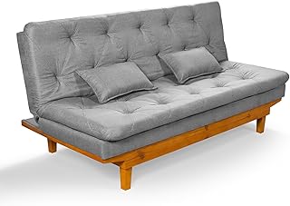 Sofá Cama Caribe Em Linho Base Madeira Essencial Estofados (Cinza)
