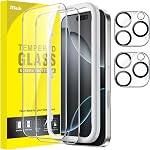 JETech Screen Protector for iPhone 15 6.1-Inch with Camera Lens Protector, Easy Installation Tool, Tempered Glass Film, HD Clear, 2-Pack Each