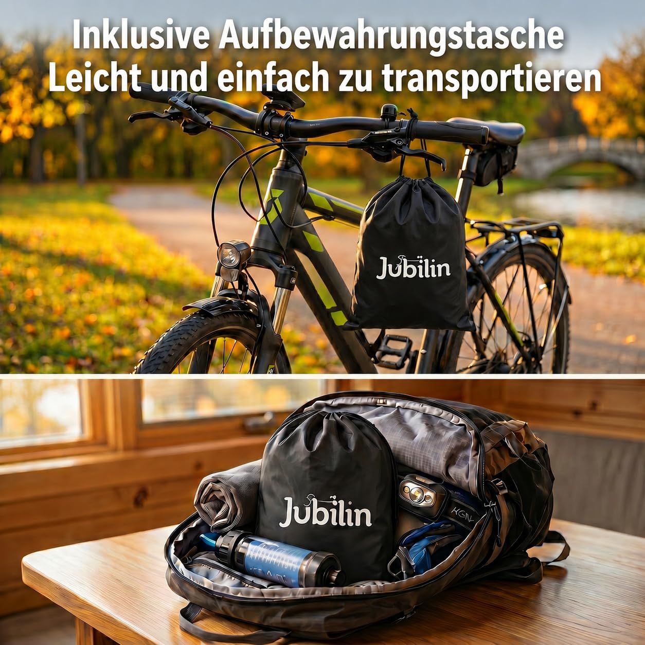 Fahrradabdeckung für 2 Fahrräder, Fahrradplane 900D Wasserdicht & Reißfest | mit 6M Elastischem Seil, Reflektierenden Streifen PVC Kennzeichentasche, Fahrradschutzhülle Heckträger für Fahrradträger