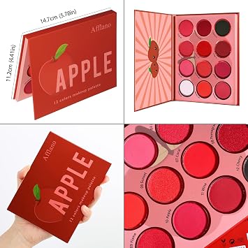 Afflano Red Eyeshadow Palettes Makeup Professional, Ultra Pigmented and Blending Bright Dark Hot True Red Eye Shade 12 Color, Velvet Matte Shimmer Texture Warm Fall Sunset Eye Shadow Pallet