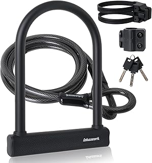 Bike Lock, Anti Theft Heavy Duty Bicycle U Lock, 18mm Shackle 6ft Length Security Cable with Sturdy Mounting Bracket and 3 Keys for EBike, Motorcycle, Electric Scooter