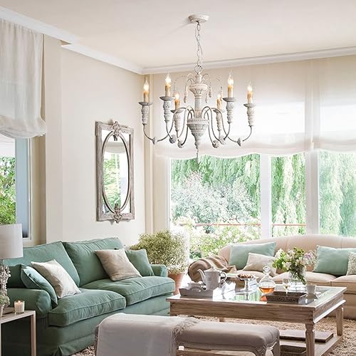 Miniatura 5 de Lámpara colgante de techo, lámpara de araña de madera tallada francesa, luz de caída dúplex de campo, luz de vela industrial, colgante de madera