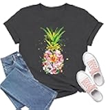 Pineapple Shirt Women Pineapple Hawaiian T-Shirts Flower Pattern Tee Tops