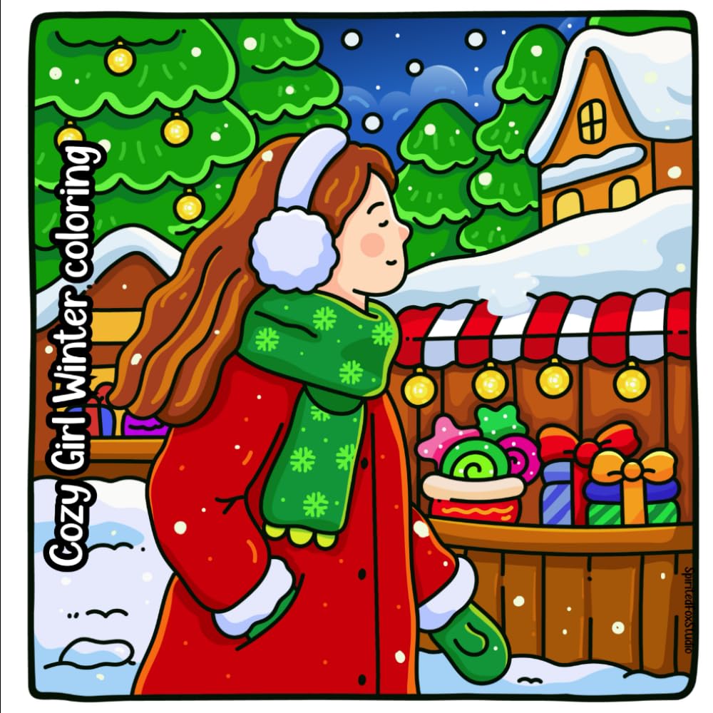 Cozy girl winter coloring (Cozy coloring by SpiritedFoxStudio)