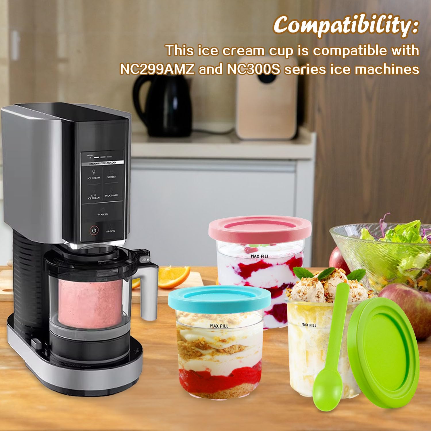 4 Pezzi Contenitore per Gelato per Ninja Creami, 16 OZ Contenitori per Gelato per NC301 NC300 NC299AMZ, Vaschette per Gelato Fatto in Casa con Coperchio, Accessori per Ninja Ice Creami Maker